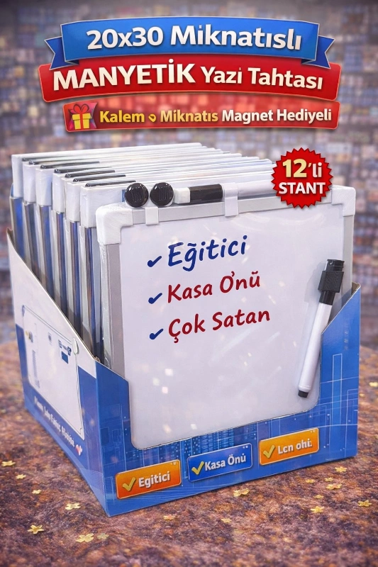20X30 MIKNATISLI YAZI TAHTASI KALEM VE MAGNET / 12Lİ STANT
